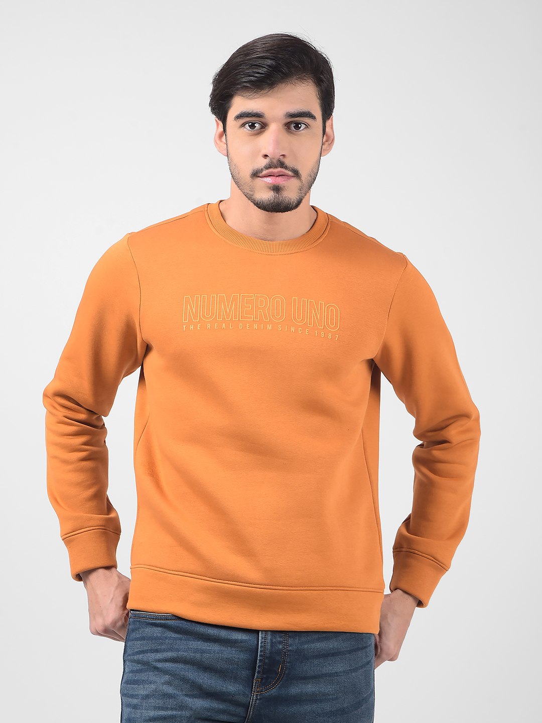 Numero Uno Men Typography Orange Sweat Shirt